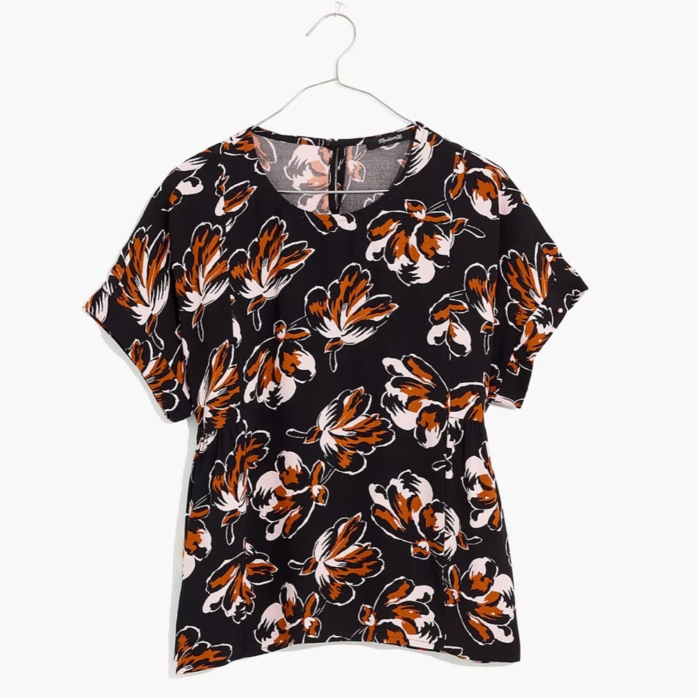 MADEWELL Cuffed Sleeve Shirred Top in Duskblossom